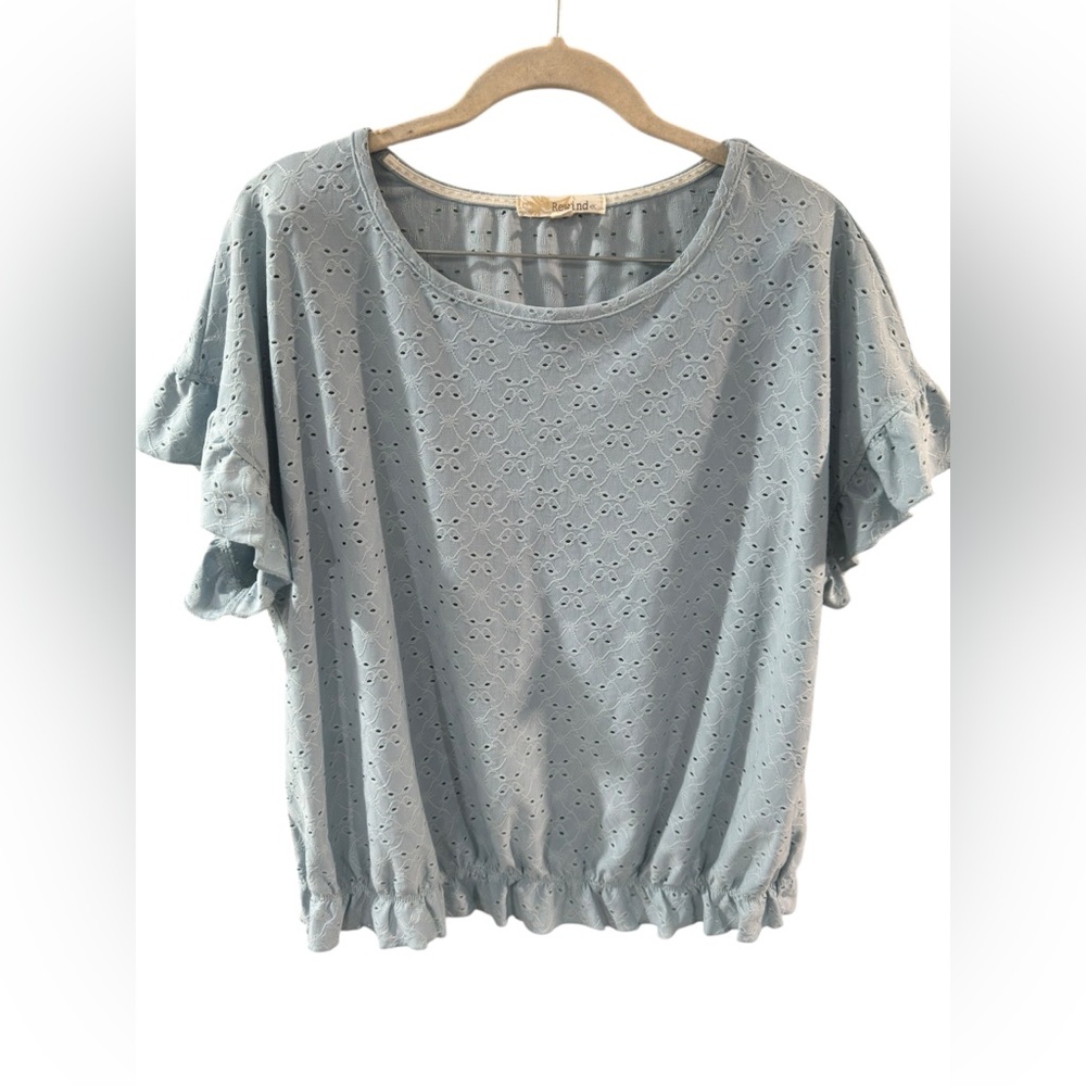 ✨ 5/$30 ✨ Rewind Blue Eyelet Blouse with Ruffle Sleeves